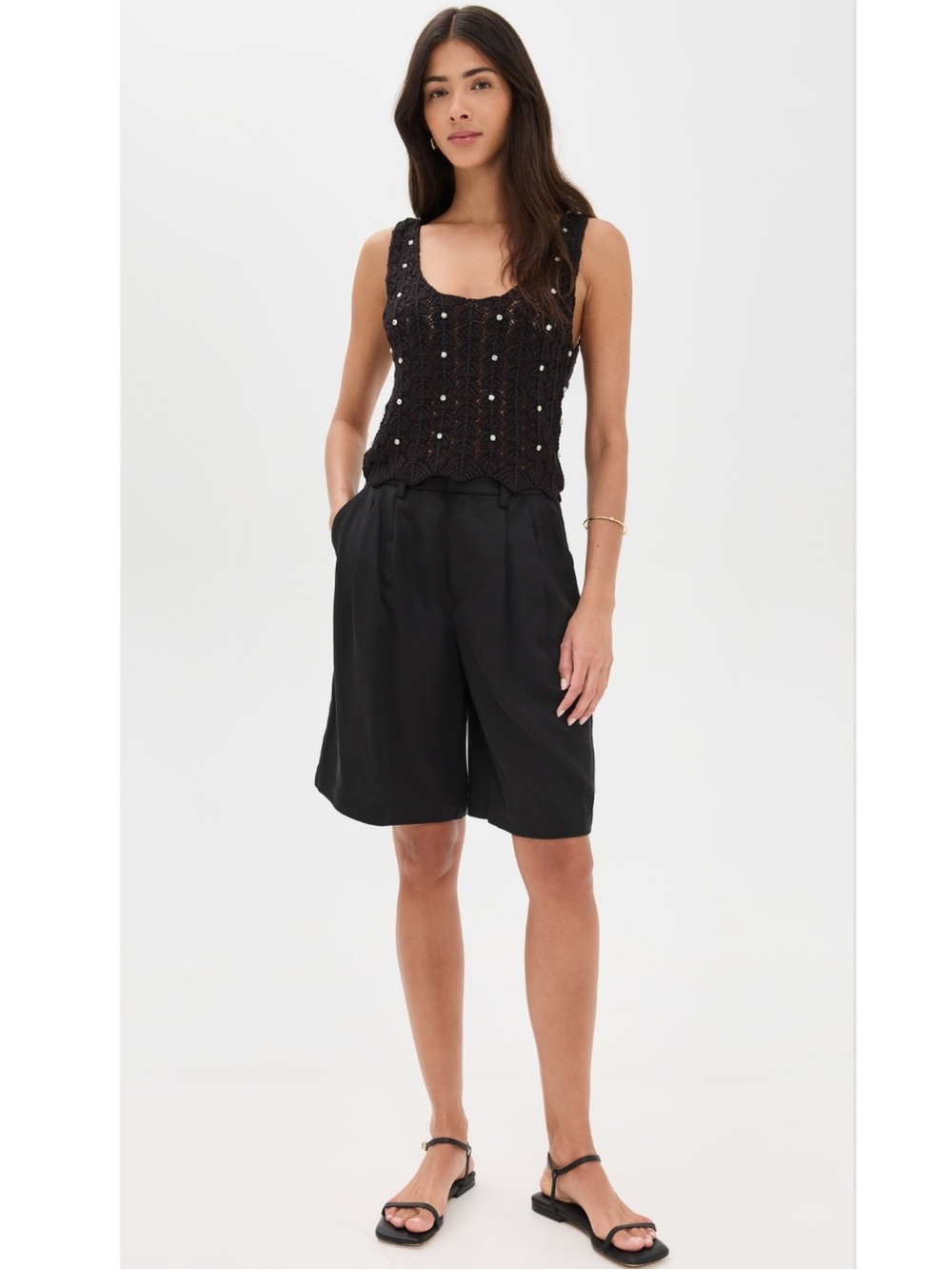 Generation Love Sol Crystal Pointelle Knit Tank in Black, size XL - Picture 3 of 11